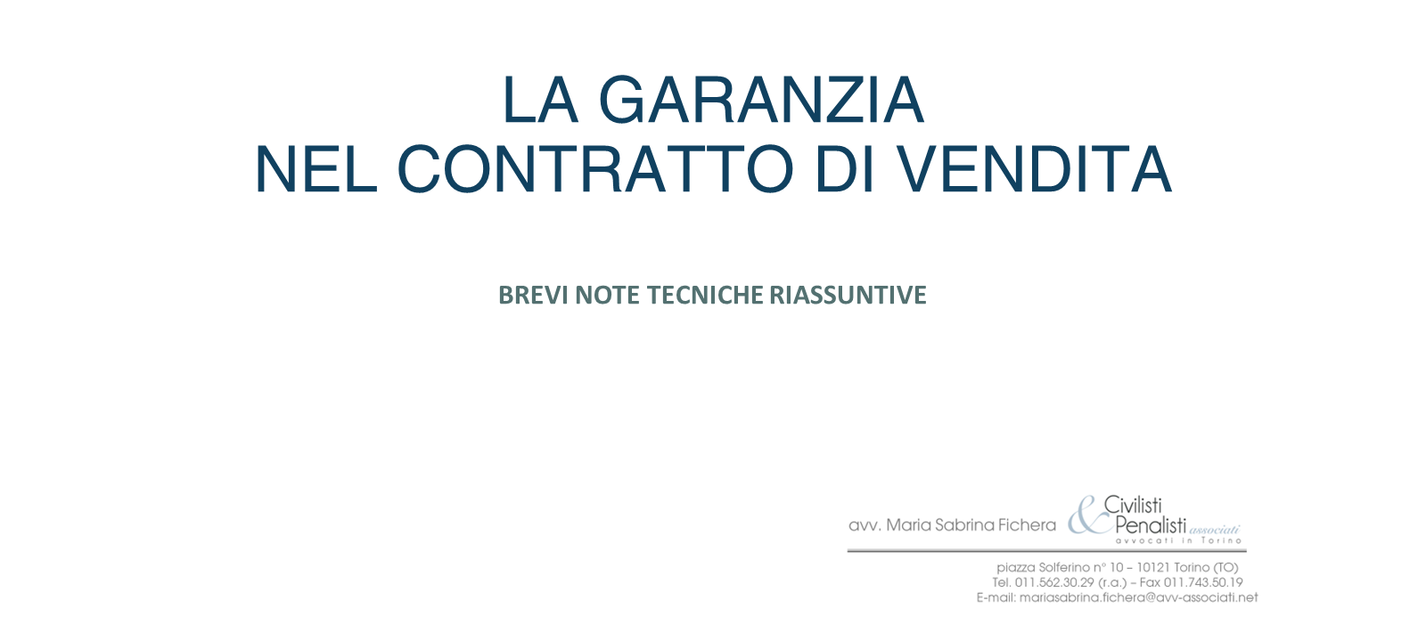 L'AZIONE  DI GARANZIA NELLA VENDITA